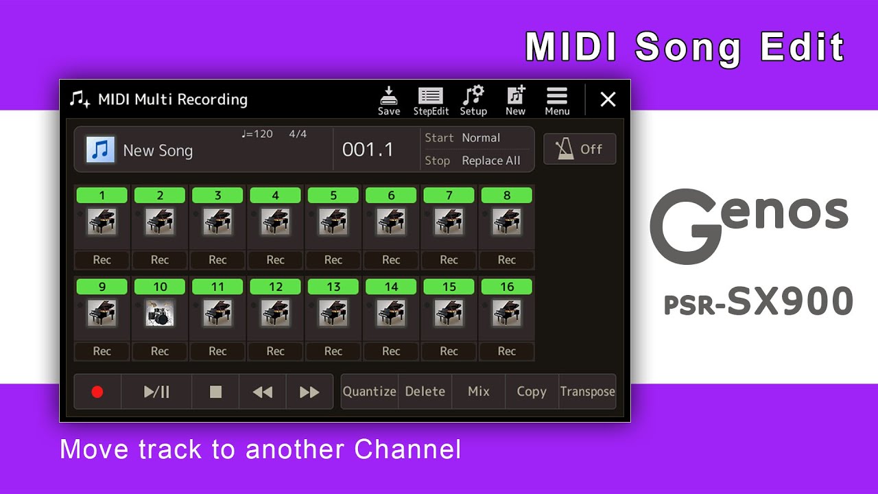Midi song edit move track to another channel youtube