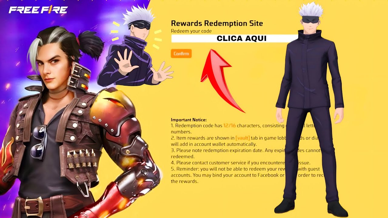 🚨 RESGATE CODIGUIN GRÁTIS DO CONJUNTO SATORU GOJO NO FREE FIRE! É REAL MESMO? 😱