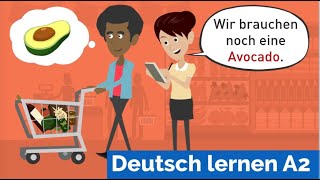 Learn German through dialogues / Tina and Daniel go shopping in the supermarket. / Vocabulary - food