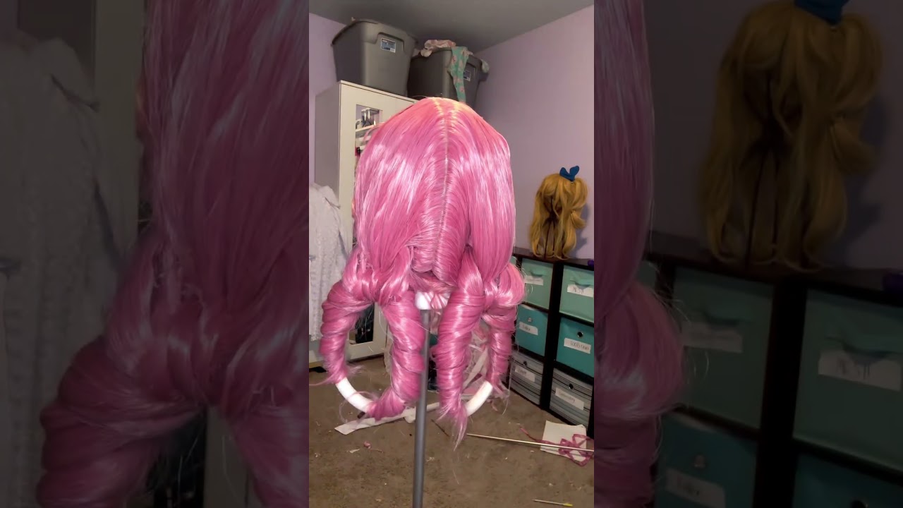 Make Nurse Joy’s wig with me! #wigstyling #cosplay #anime #diycosplay #pokemon #wig