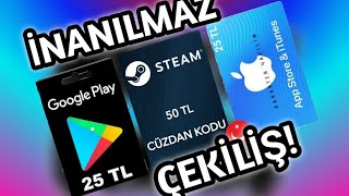 100TL&#39;LİK KOD ÇEKİLİŞİ! (ITUNES, GOOGLE PLAY VE STEAM) İNANILMAZ ÇEKİLİŞ!