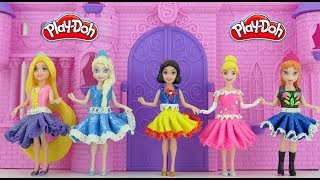 Play Doh Fashion Glitter Dresses for Anna, Elsa & Cinderella Magic Clip Dolls