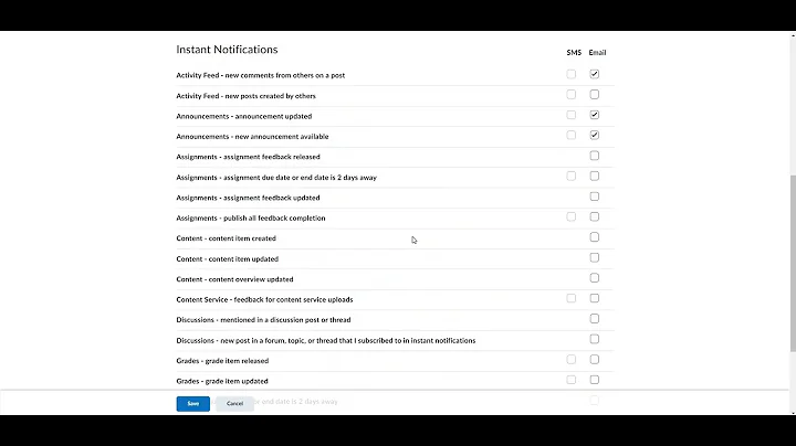 BrightSpace notifications