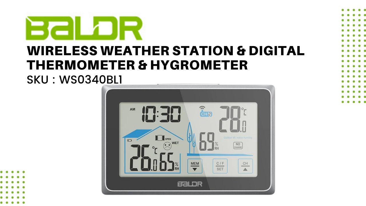 Baldr LCD Wireless Weather Station Thermometer Indoor//Outdoor Humidity Clock