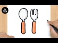 180 كيفية رسم ملعقة وشوكة تعليمي سهل الرسم 