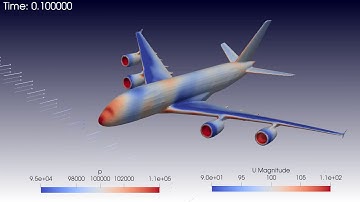 CFD simulation, Air flow around A380, compressible flow with LES