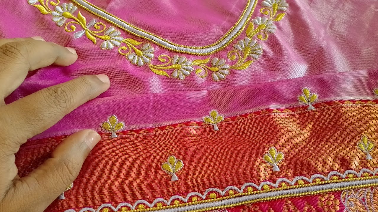Lastest sewing machine embroidery flowers blouse neck design - YouTube