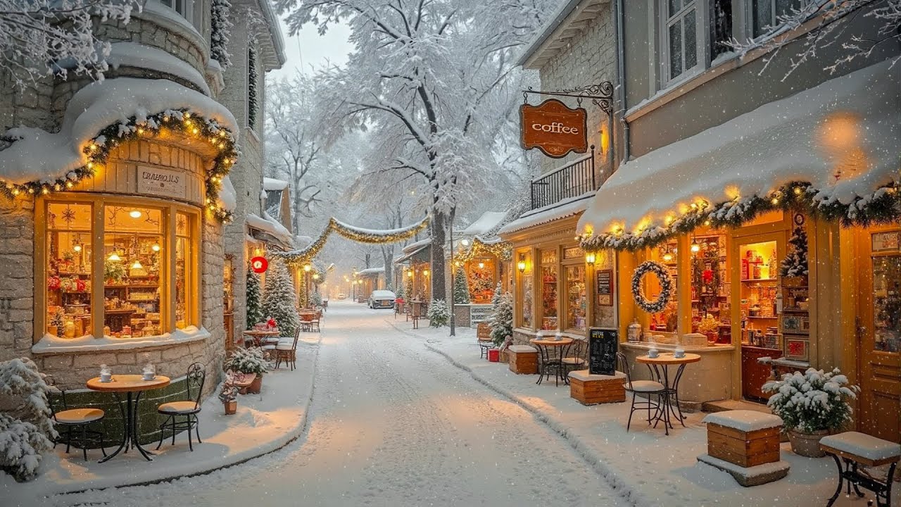 Warm Winter Jazz in Beautiful Snowy Coffee Town ☕ Relaxing Morning Jazz to Start the Day Gently