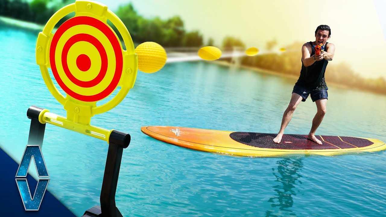 games people play NERF Trick Shots On A Lake Challenge!
