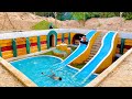 120 days building underground house with water slide to swimming pool