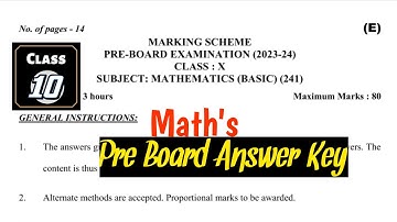Class 10 MATH BASIC Pre Board ANSWER KEY