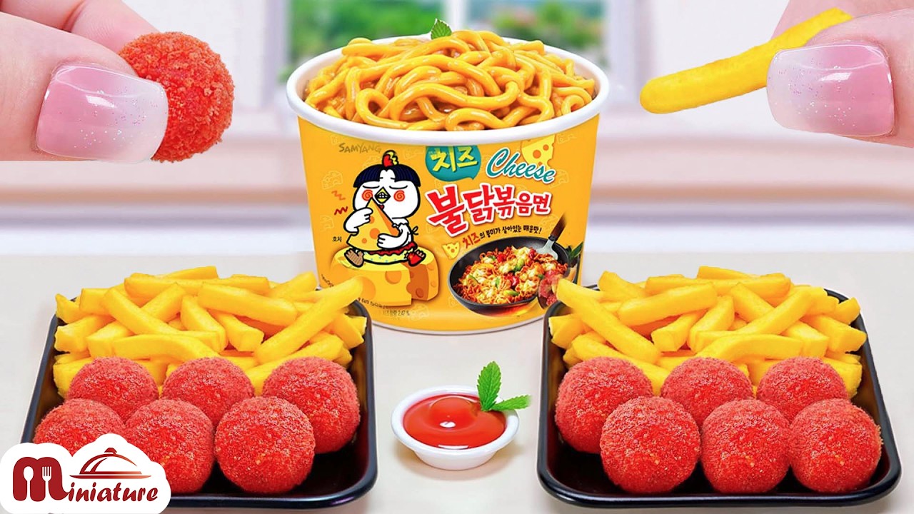 Best Of Combo Food 🍟 How To Make Mini Fried Cheese Balls With Buldak Cheese Ramen & French Fries