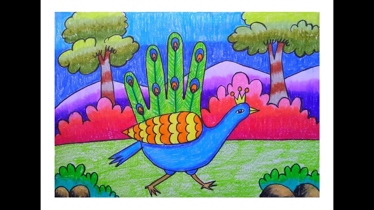 HOW TO DRAW BEAUTIFUL HAND PEACOCK SCENERY DRAWING STEP BY STEP ...