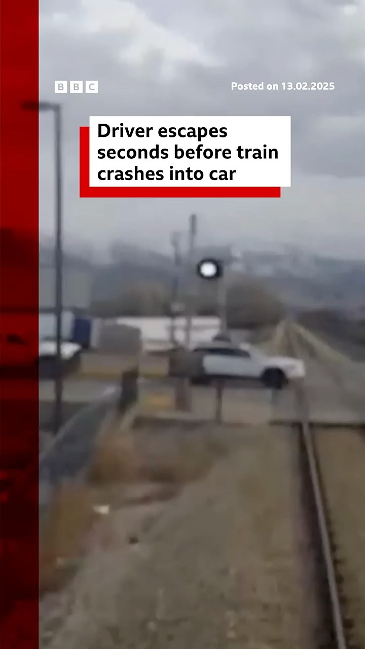 Driver narrowly escapes train collision in Utah. #Utah #US #BBCNews