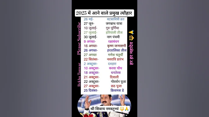 2025 ka calendar ।  Hindu Calendar 2025 । 2025 ke Pramukh Vrat tyohar । 2025 के प्रमुख व्रत त्योहार