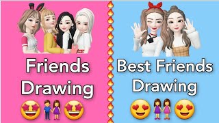 Friends Vs Best Friend 💞|Friends Drawing vs Best Friend Drawing 😍💕👭🤗💁‍♀️👸👌 #backtoschool