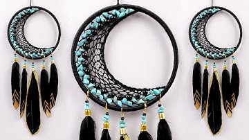 How to make CRESCENT MOON wall hanging Dream Catcher || Room Decor Ideas | DIY Macrame Wall Hanging