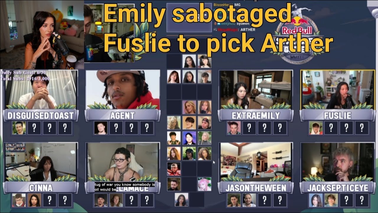 Эйси реагирует на то, что Эмили мешает Фьюсли выбрать Артура на драфте Streamer Games