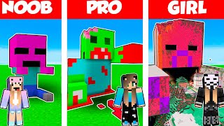 Minecraft Battle:  ZOMBIE STATUE HOUSE BUILD CHALLENGE - NOOB vs PRO vs GIRL / Animation