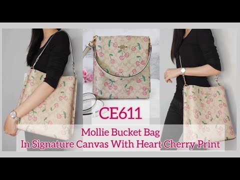 Coach CE611 Mollie Bucket Bag In Signature Canvas With Heart Cherry