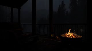 Rain &Thunder | The Relaxing Sound Of Rain by the Balcony w/ Fireplace Helps Sleep Well & Focus 😴😴🔥