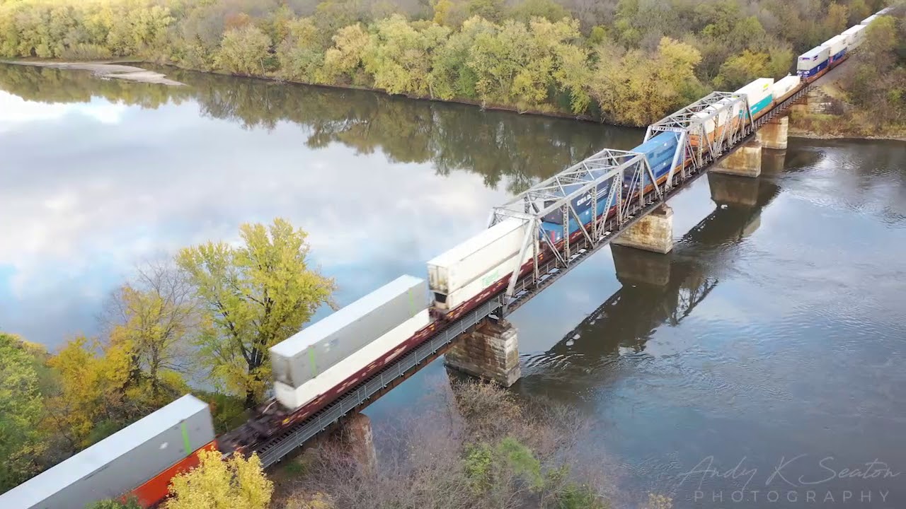 BNSF crossing the Rock River Oregon, IL 102520 (Drone) YouTube