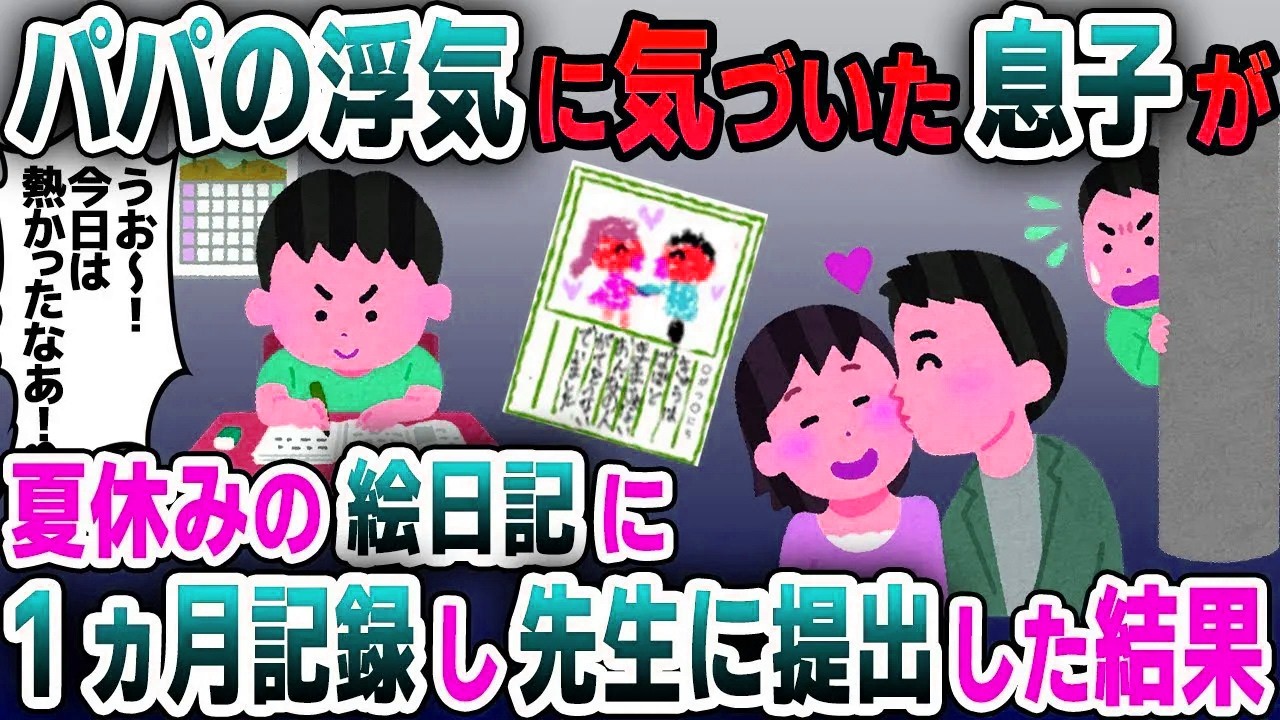 【スカッと総集編】息子が夏休みの宿題の日記で『今日も僕のパパは浮気しています！』→夫の浮気日記を1ヵ月に渡って記録した結果ｗ【2ch修羅場スレ・ゆっくり解説】