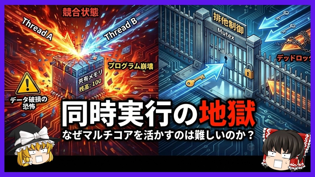 【同時実行の地獄】なぜマルチコアを活かすのは難しいのか？プログラムが壊れる『競合状態』の恐怖と排他制御