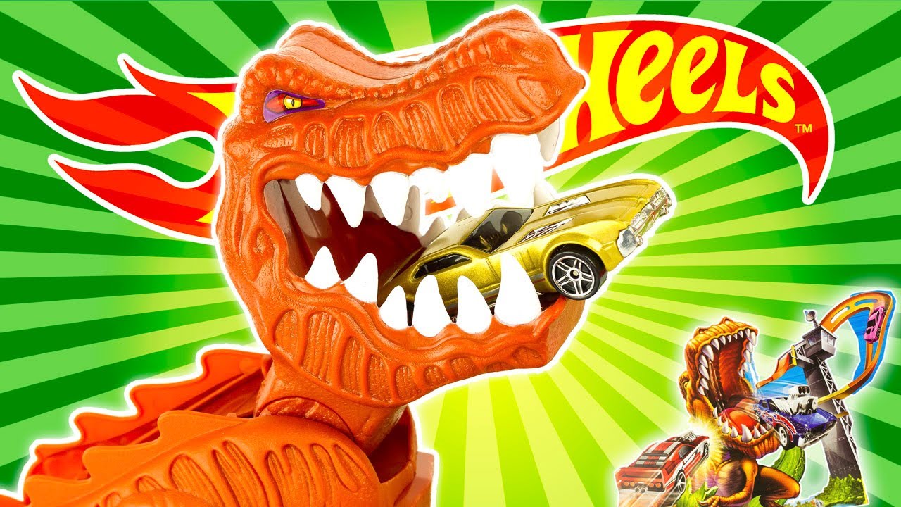 Hot Wheels T-REX Takedown Trackset Toy Review 18 Cars Juguetes