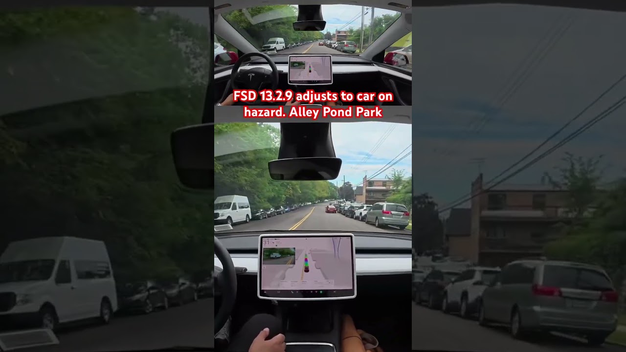 FSD 13.2.9 adjusts to car on hazard. Alley Pond Park 