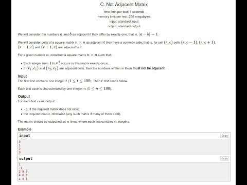 #C. Not Adjacent Matrix solution (Bangla) | Codeforces Round #719 (Div. 3)