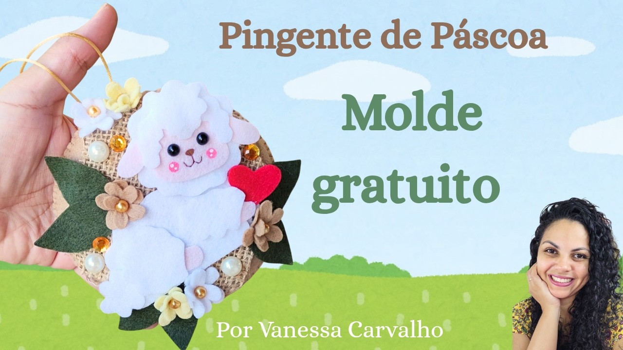 MOLDE GRATUITO Pingente de Páscoa Ovelha em feltro