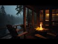 Rain at a Lakeside Cabin Porch with Relaxing Fireplace Sounds & Cozy Ambience for Calm