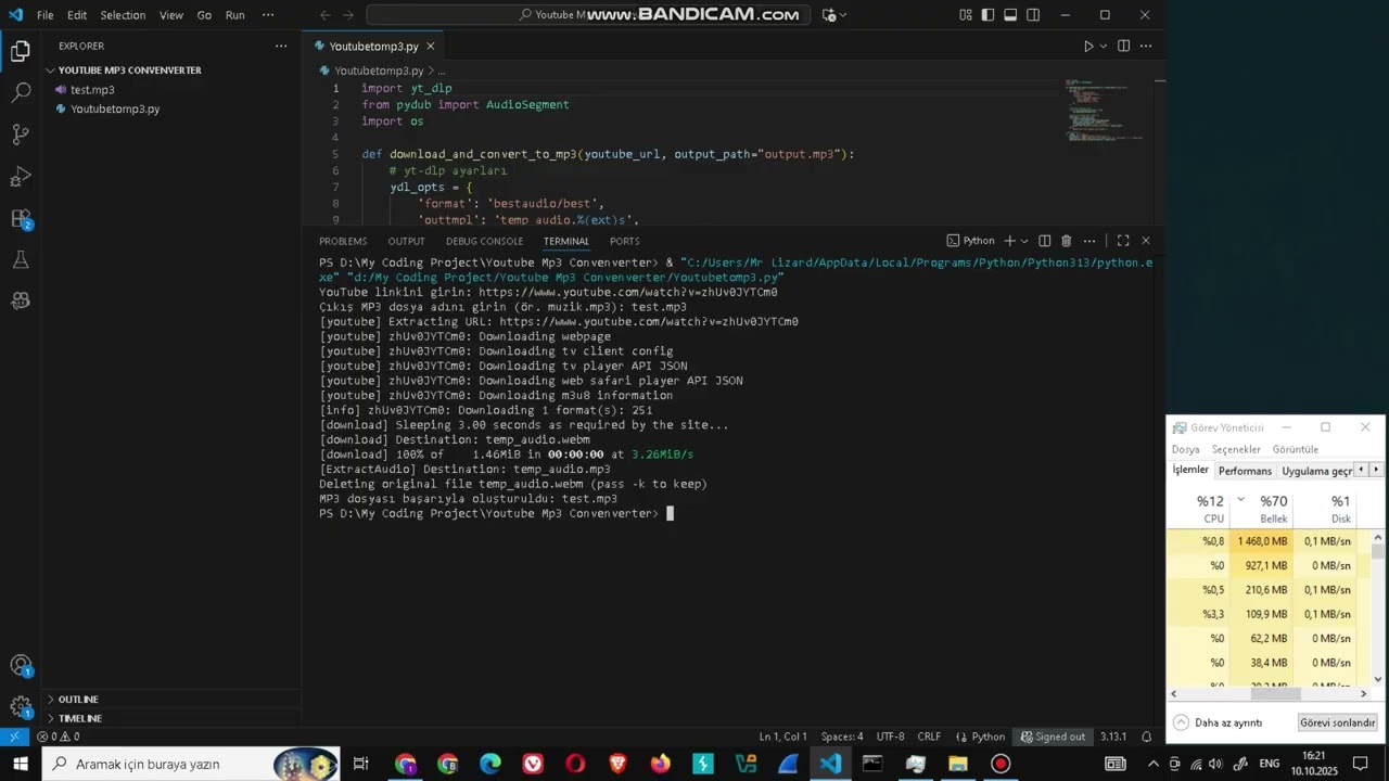 Python Youtube Video - To Mp3 Convertener