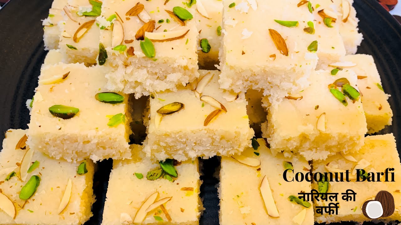 Dry coconut barfi with condensed milk Easy nariyal barfi recipe