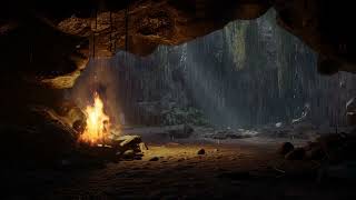 Echoes of Rain and Fire| Tranquil Cave Atmosphere for Stress Relief and Fatigue Reduction