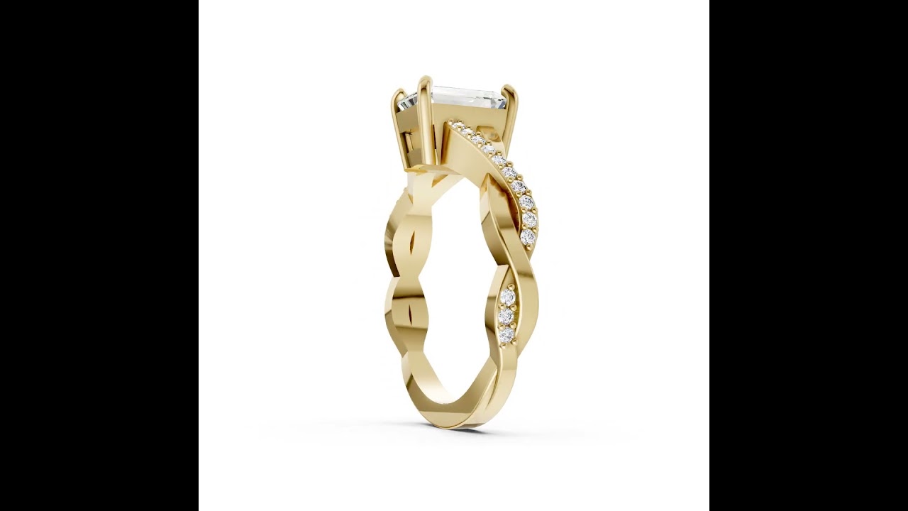 Emerald Cut Diamond Pave Set Criss-Cross Ring