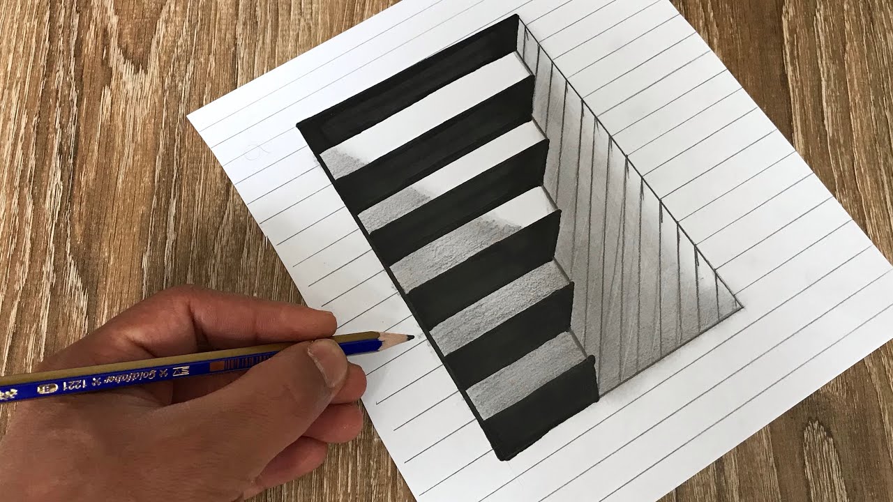 3d drawing of stairs & easy drawings & step by step 3d drawing - YouTube