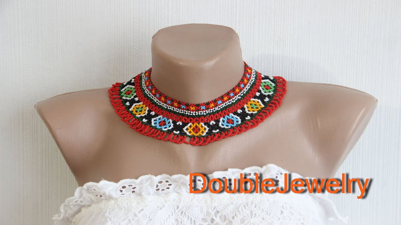 Bright red beaded necklace for woman, Ethnic traditional, Boho syle