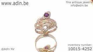 Victorian gold snake or serpent ring two headed with diamond and ruby (10015-4252)