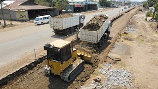 Great Job Expand Additional Road Construction by Operator Bulldozer and Dump Truck Working Process