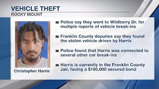 Rocky Mount man arrested in connection with string of car break-ins, stolen car
