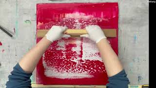 Abstrakte Acrylmalerei mit der Rakeltechnik nach Gerhard Richter | rot, rosa und gold