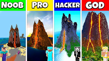 Minecraft Battle: NOOB vs PRO vs HACKER vs GOD: LAVA VOLCANO HOUSE BASE BUILD CHALLENGE / Animation