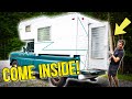 VINTAGE CHEVY TRUCK BED CAMPER TOUR! Come Inside The State Fun HOUSECAR