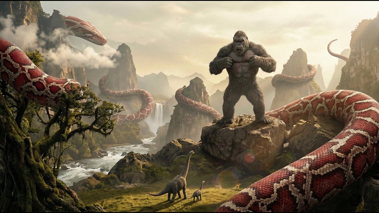 Kong vs. Giant Python | Monster Battle in the Misty Valley - 4K AI Visuals