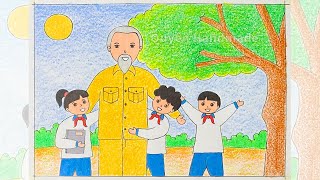 Vẽ Bác Hồ và thiếu nhi | Vẽ tranh Bác Hồ với thiếu nhi | Vẽ tranh Bác Hồ thiếu nhi