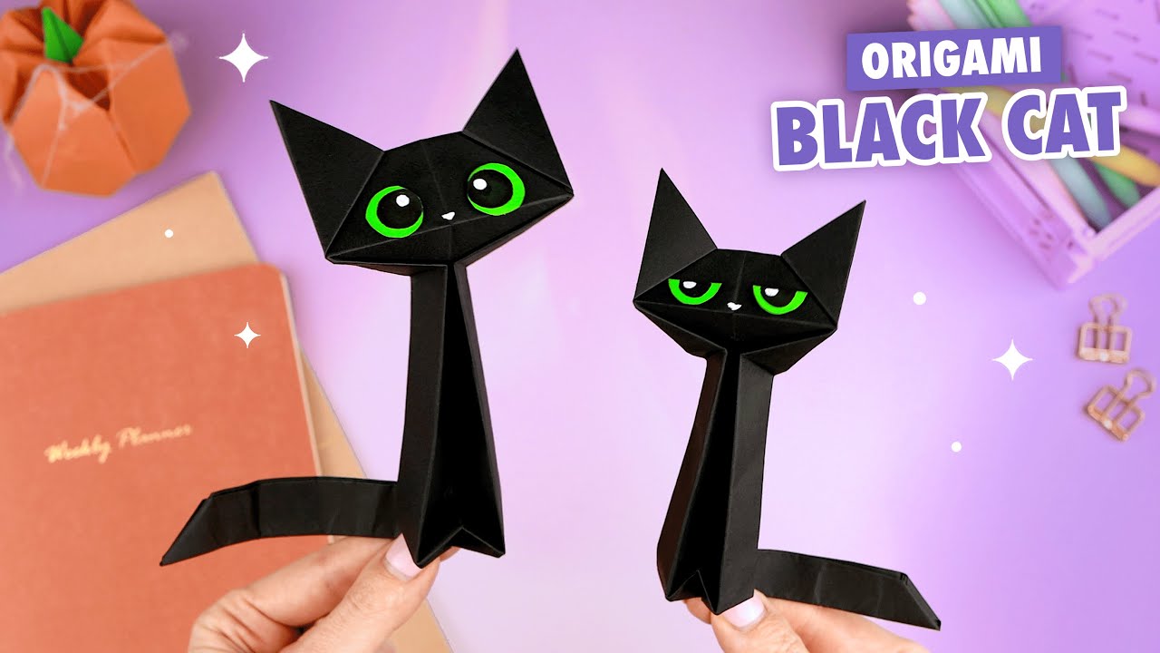 Оригами Котик из бумаги | Поделки на Хэллоуин | Origami Paper Cat