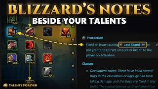 Blizzard's WoW Forever patch notes next to your talent trees