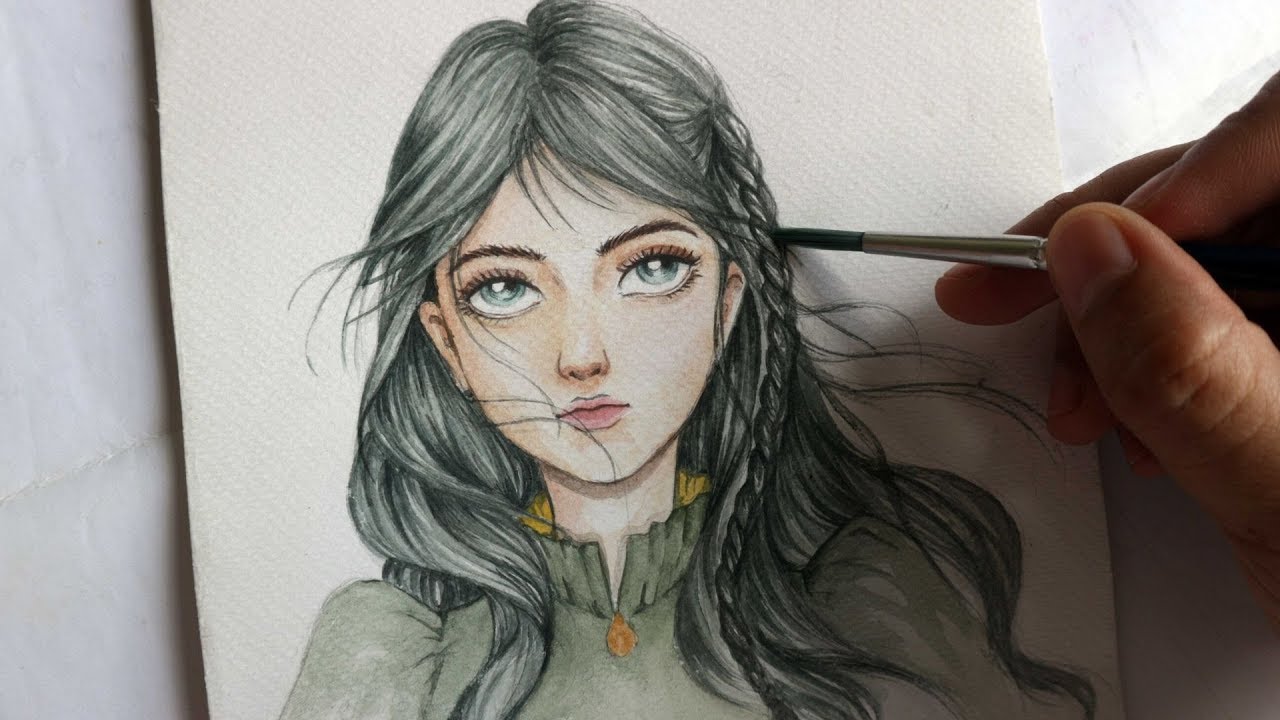 How I paint human face and hair WATERCOLOR PROCESS Timelapse